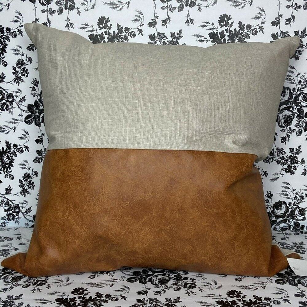 Faux Leather Two Tone Pillow NWT 20x20